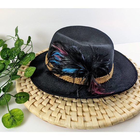 PLANET BOHO Accessories - BOHEMIAN BLACK FEATHER SUEDE FEDORA  COCHELLA SPRING SUMMER HAT